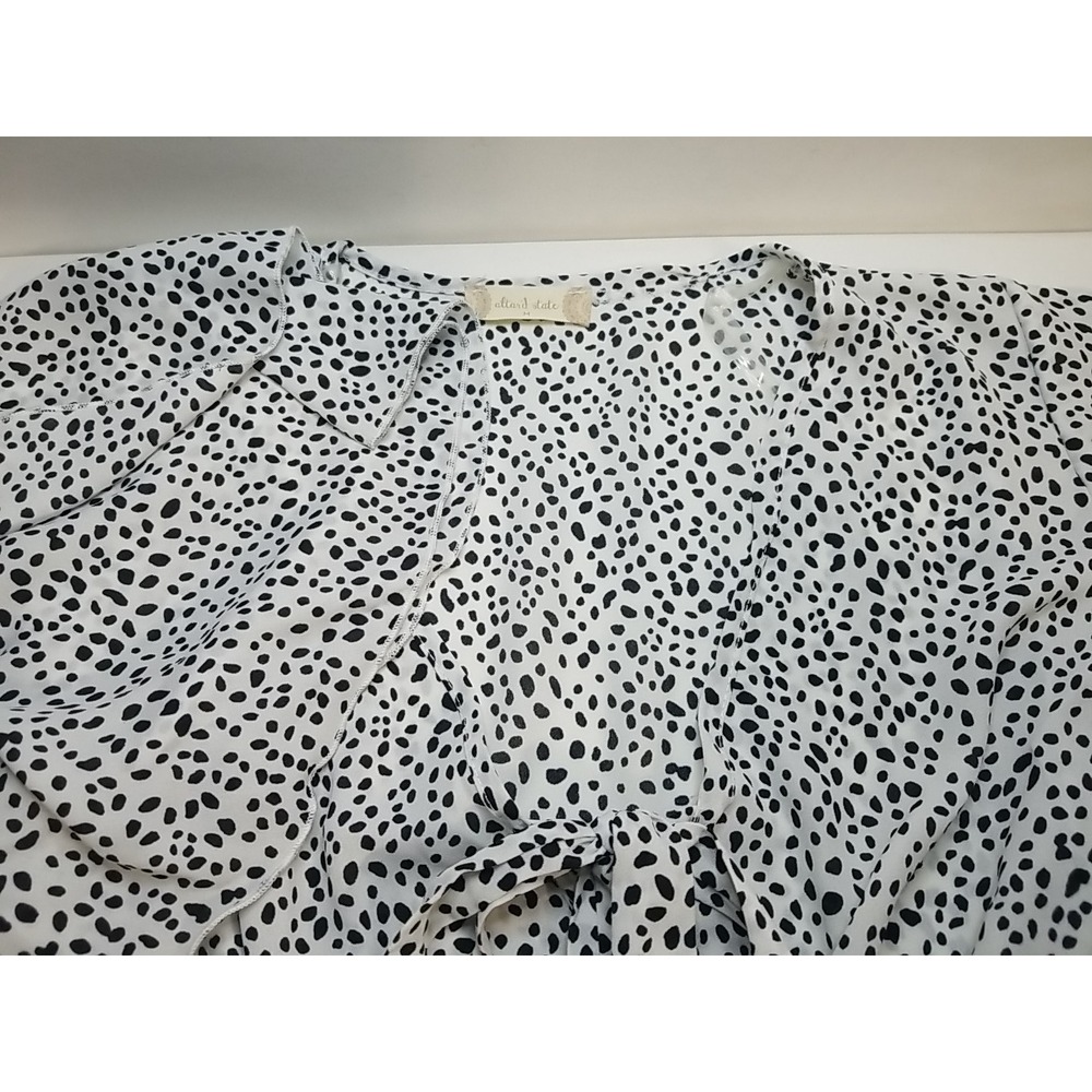 Altar'd State Womens Black White Polka Dot Bodysuit Ruffle Sleeve Tie Front M